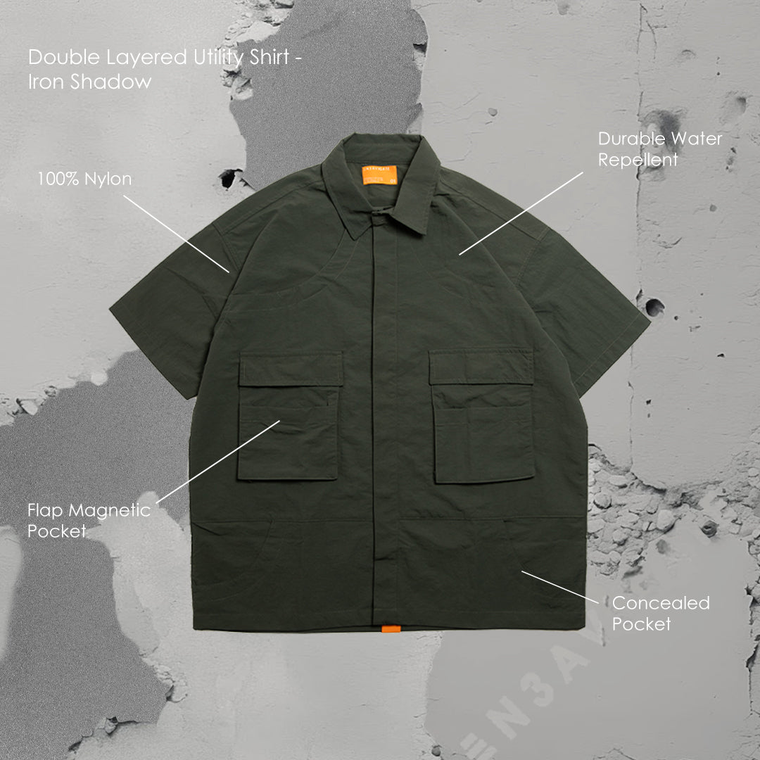 DOUBLE LAYERED UTILITY SHIRT - IRON SHADOW – N3AVIGATE DOUBLE LAYERED UTILITY SHIRT - IRON SHADOW – N3AVIGATE